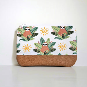 Tropical Sloths "Leather" Bottom Pouch | Regular Size