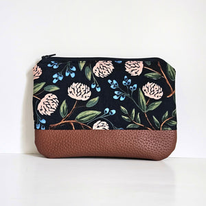 Peonies (Rifle Paper Co) "Leather" Bottom Pouch | Regular Size