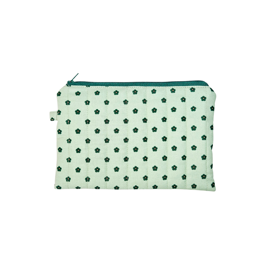Monochrome Florals [in Green] Quilted Catch All Clutch (Food Safe)